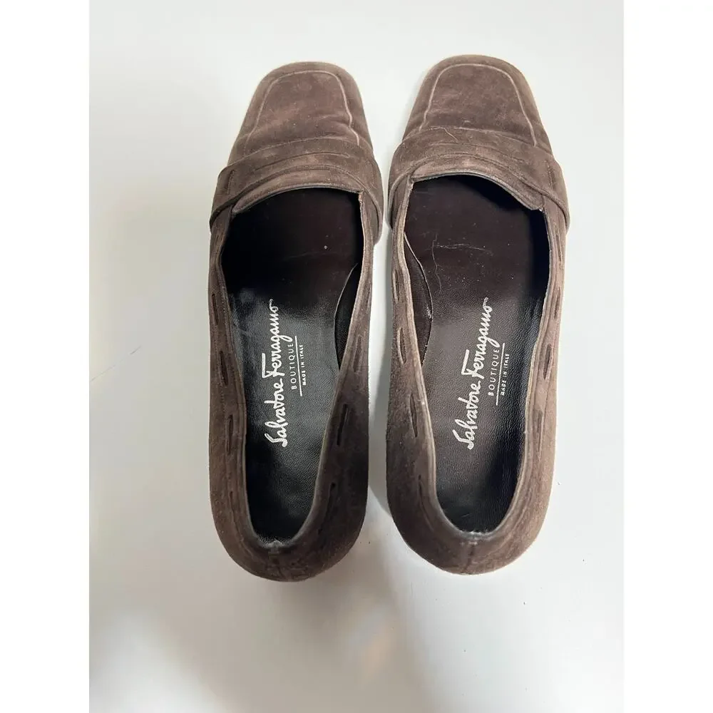 Salvatore Ferragamo Women EUC Classic Chocolate Brown Suede Loafer Shoe 6.5 B